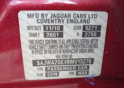 2011 Jaguar Xj Xjl Supercharged from USA, damaged, VIN SAJWA2GE4BMV15276